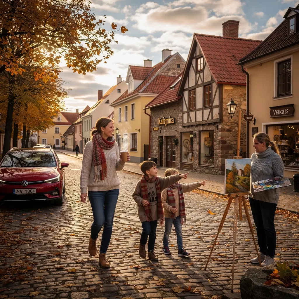 A vibrant autumn scene showcasing colorful foliage along a rural road, perfect for a leisurely drive.